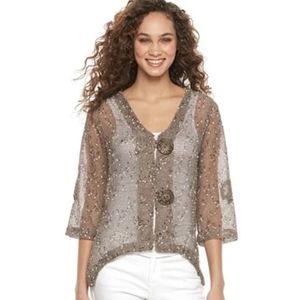 Nina Leonard XL Crochet Open Knit Button Up Shrug Cardigan Top NWOT